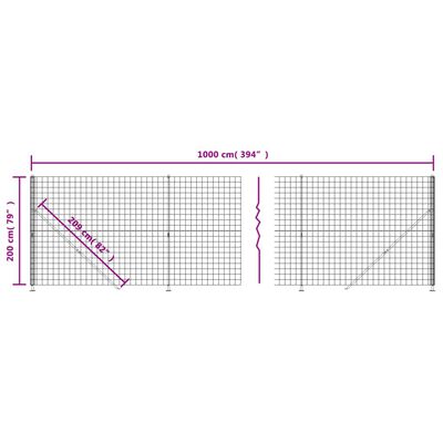 vidaXL traataed äärikuga, roheline, 2x10 m