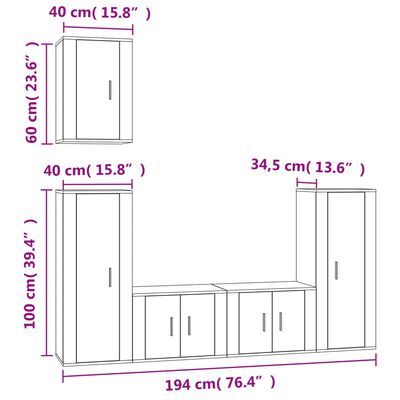 vidaXL 5-osaline telerikappide komplekt, betoonhall, tehispuit