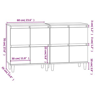 vidaXL puhvetkapid 2 tk, Sonoma tamm, 60 x 35 x 70 cm, tehispuit