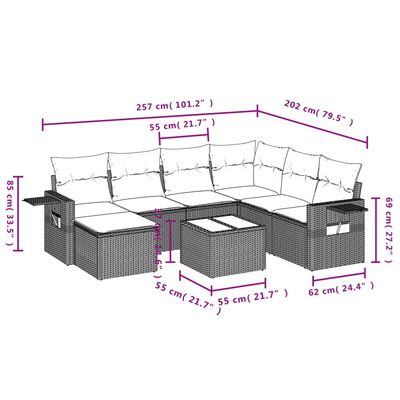 vidaXL 8-osaline aiadiivani komplekt patjadega, beež, polürotang