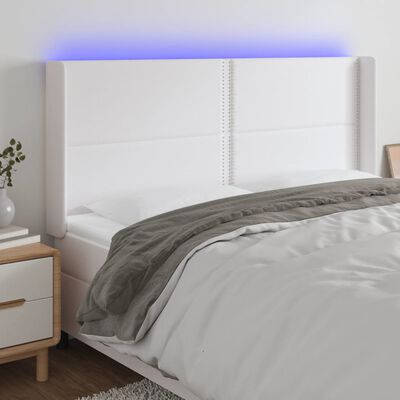 vidaXL LED-voodipeats, valge, 183x16x118/128 cm, kunstnahk