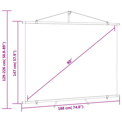 vidaXL projektori ekraan statiiviga, 90" 4:3