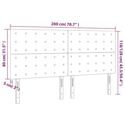 vidaXL LED-voodipeats, must, 200x5x118/128 cm, samet