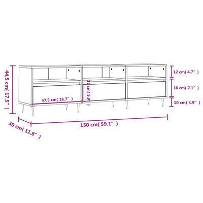 vidaXL telerikapp, valge, 150 x 30 x 44,5 cm, tehispuit