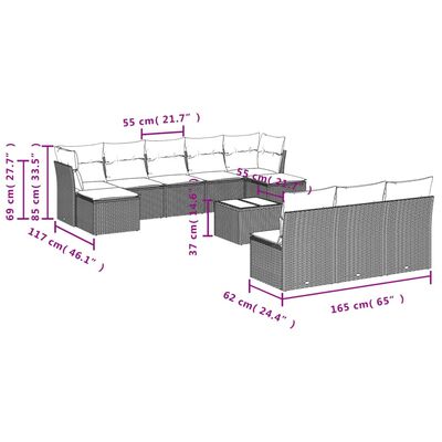 vidaXL 11-osaline aiadiivani komplekt patjadega, helehall, polürotang