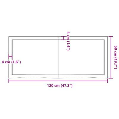 vidaXL lauaplaat, 120 x 50 x (2-6) cm, töötlemata tammepuit