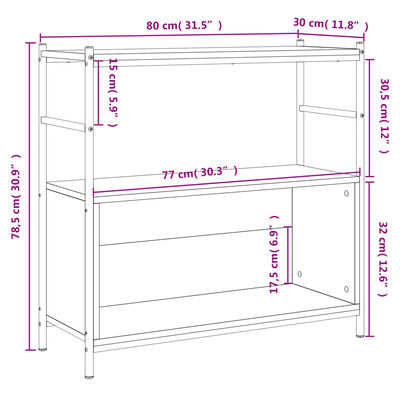 vidaXL raamaturiiul, pruun tamm, 80 x 30 x 78,5 cm, tehispuit ja raud