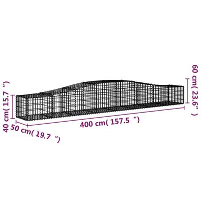 vidaXL kaarekujulised gabioonkorvid 15 tk, 400x50x40/60 cm, raud