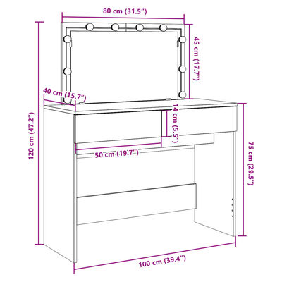 vidaXL tualettlaud LEDiga, must, 100x40x120 cm