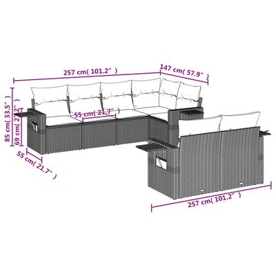 vidaXL 7-osaline aiadiivani komplekt patjadega, must, polürotang