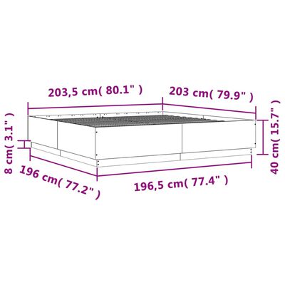 vidaXL voodiraam LED-tuledega, hall Sonoma tamm, 200x200 cm, tehispuit