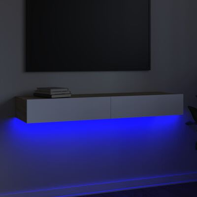 vidaXL telerialus LED-tuledega, valge ja Sonoma tamm, 120x35x15,5 cm