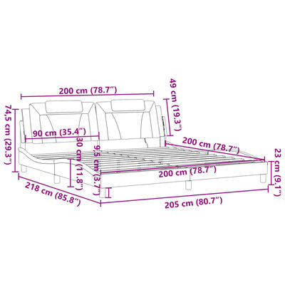 vidaXL voodiraam LED-tuledega, must ja valge, 200x200 cm, kunstnahk