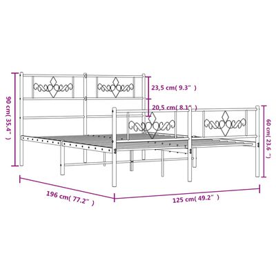 vidaXL metallist voodiraam peatsi ja jalutsiga, valge, 120 x 190 cm