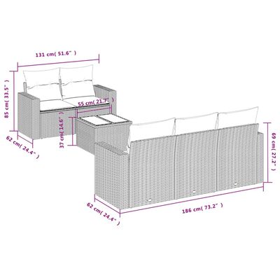 vidaXL 6-osaline aiadiivani komplekt patjadega, hall, polürotang