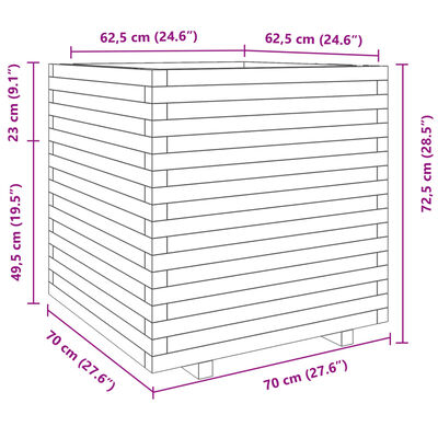 vidaXL aia taimekast, 70x70x72,5 cm, immutatud männipuit