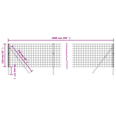 vidaXL traataed, roheline, 1,1 x 10 m, tsingitud teras