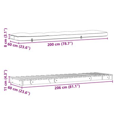 vidaXL magamismatt/diivanvoodi madratsiga, 60x206x11 cm, ebatsuuga