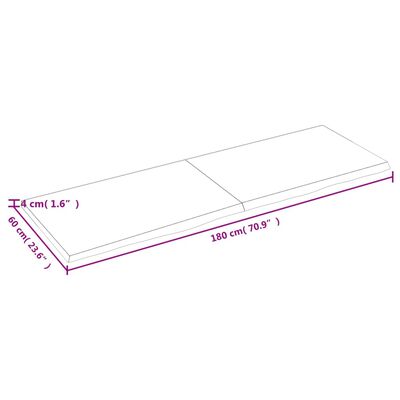 vidaXL lauaplaat, 180 x 60 x (2-4) cm, töötlemata tammepuit