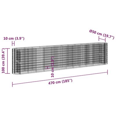 vidaXL gabioon taimelava, tsingitud raud, 470 x 50 x 100 cm