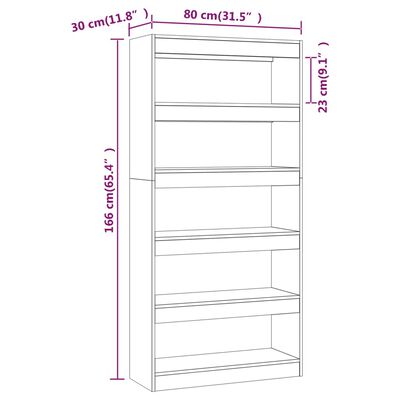 vidaXL raamatukapp, hall Sonoma tamm, 80x30x166 cm, tehispuit