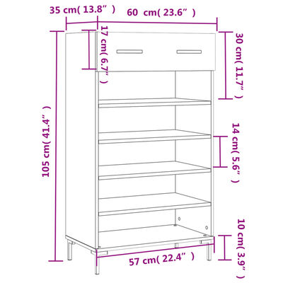 vidaXL jalatsikapp, Sonoma tamm, 60 x 35 x 105 cm, tehispuit