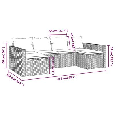 vidaXL 2-osaline aiamööbli komplekt patjadega, hall, polürotang