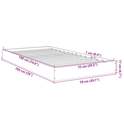 vidaXL voodiraam, hall Sonoma tamm, 75x190 cm, tehispuit