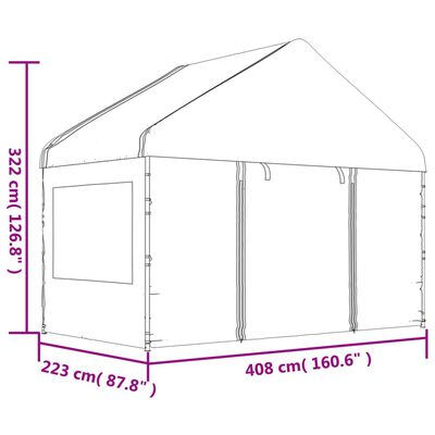 vidaXL katusega varjualune, valge, 11,15 x 4,08 x 3,22 m, polüetüleen