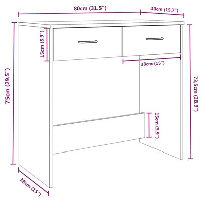 vidaXL kirjutuslaud, hall Sonoma tamm, 80 x 40 x 75 cm, tehispuit