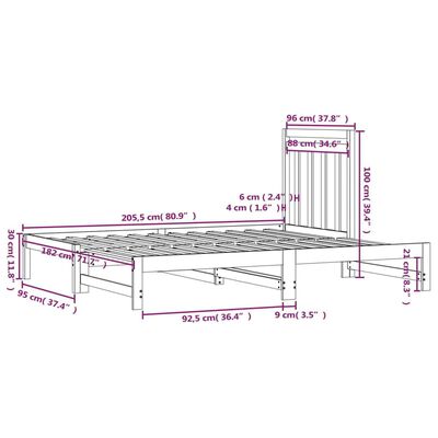 vidaXL väljatõmmatav päevavoodi ilma madratsita, must, 2 x (90x200) cm