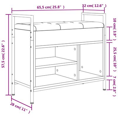 vidaXL jalatsipink, Sonoma tamm, 65,5 x 32 x 57,5 cm, tehispuit