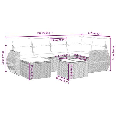 vidaXL 7-osaline aiadiivani komplekt patjadega, must, polürotang