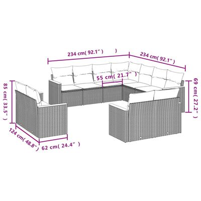 vidaXL 11-osaline aiadiivani komplekt patjadega, must, polürotang