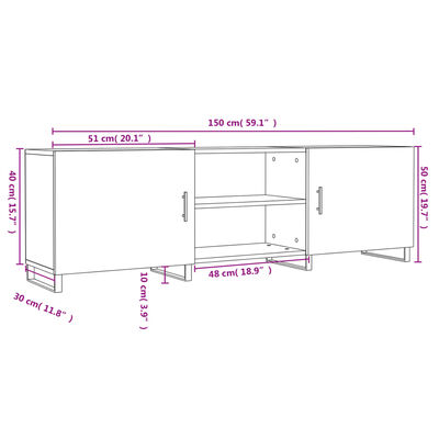 vidaXL telerikapp, valge, 150 x 30 x 50 cm, tehispuit