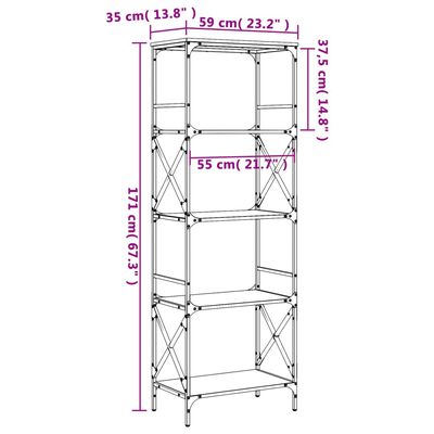 vidaXL raamaturiiul 5-korruseline pruun tamm 59x35x171 cm tehispuit