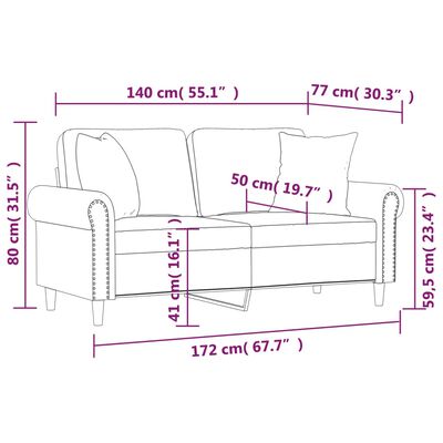 vidaXL 2-kohaline diivan patjadega, pruun, 140 cm, samet