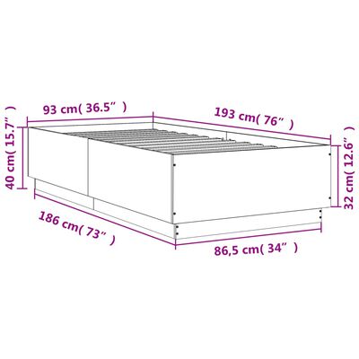 vidaXL voodiraam LED-tuledega, hall Sonoma tamm, 90x190 cm, tehispuit