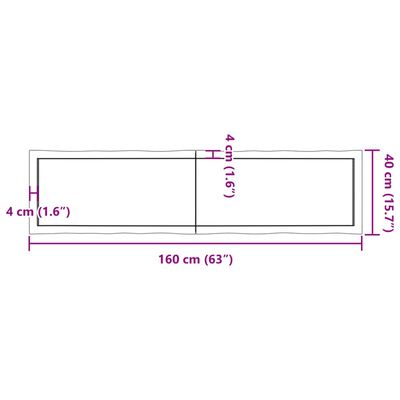 vidaXL lauaplaat, 160 x 40 x (2–4) cm, täispuit, naturaalsed servad