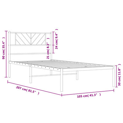 vidaXL metallist voodiraam peatsiga, valge, 100x200 cm