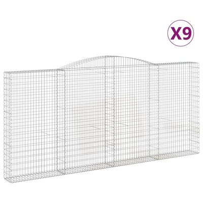 vidaXL kaarekujulised gabioonkorvid 9 tk, 400 x 30 x 180/200 cm, raud