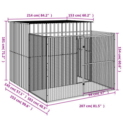 vidaXL koerakuut aedikuga, antratsiithall, 214x253x181 cm, teras