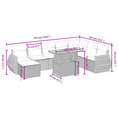 vidaXL 9-osaline aiadiivani komplekt patjadega, must, polürotang