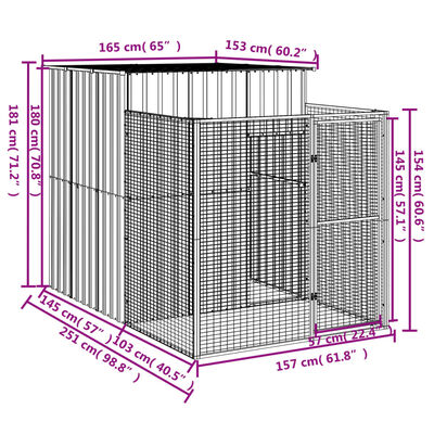 vidaXL koerakuut aedikuga, antratsiithall, 165x251x181 cm, teras