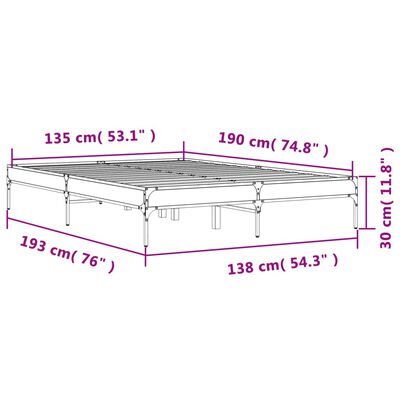 vidaXL voodiraam, suitsutatud tamm, 135 x 190 cm, tehispuit ja metall