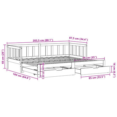 vidaXL diivanvoodi väljatõmmatava osaga, madratsita, valge, 80x200 cm