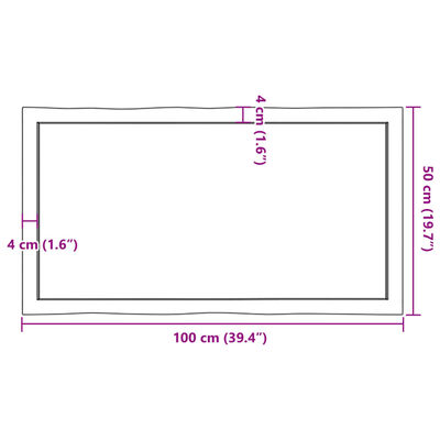 vidaXL lauaplaat, 100 x 50 x (2-6) cm, täispuit, naturaalsed servad