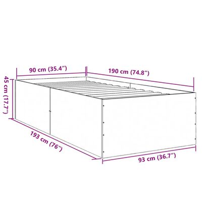 vidaXL voodiraam, suitsutatud tamm, 90x190 cm, tehispuit