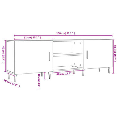 vidaXL telerikapp, valge, 150 x 30 x 50 cm, tehispuit