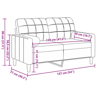 vidaXL 2-kohaline diivan patjadega, helehall, 120 cm, samet